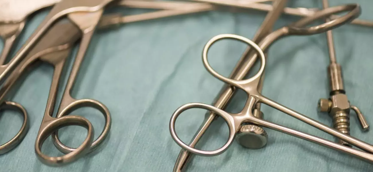 Surgical instruments and equipment used for arthroscopic procedures (key-hole surgery in shoulder, elbow and knee) placed on the table of the scrub nurse.