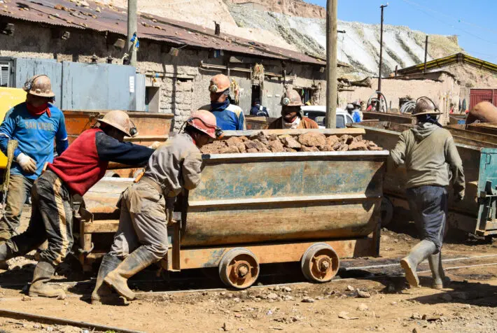 Miners at work in the silver mines of Cerro Rico