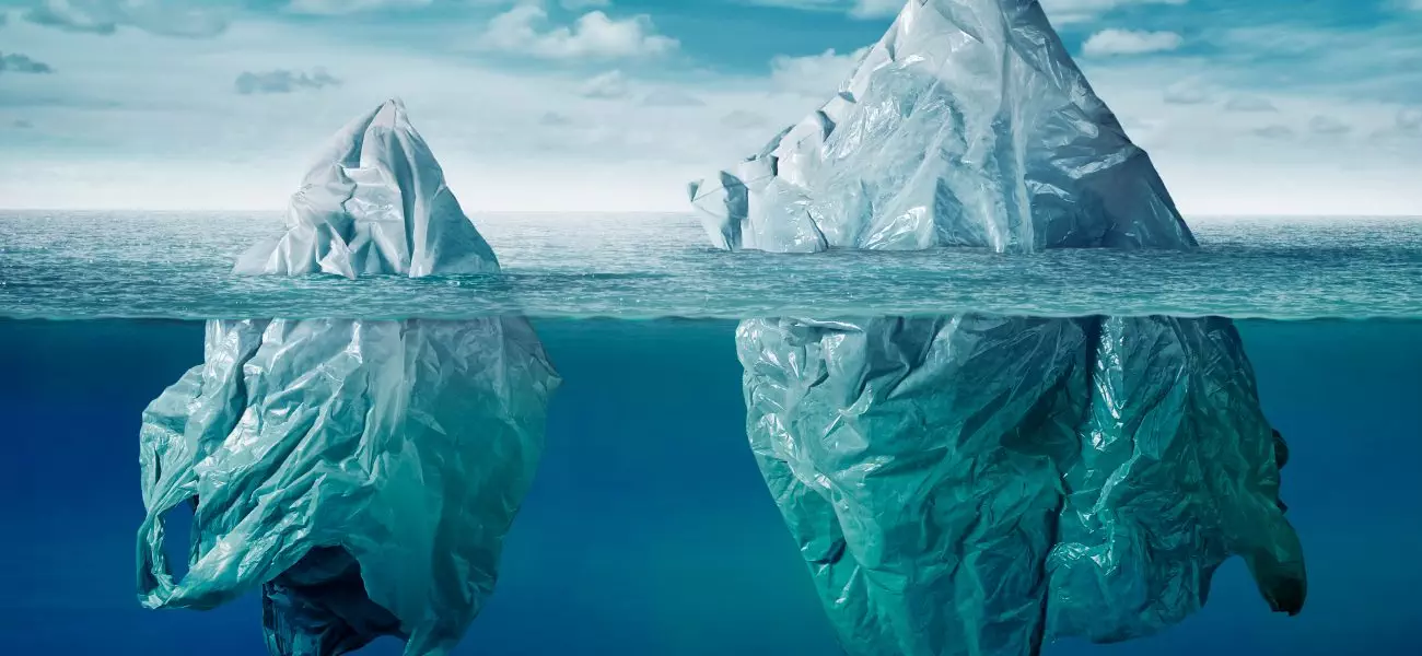 plastic bag environment pollution with iceberg of trash