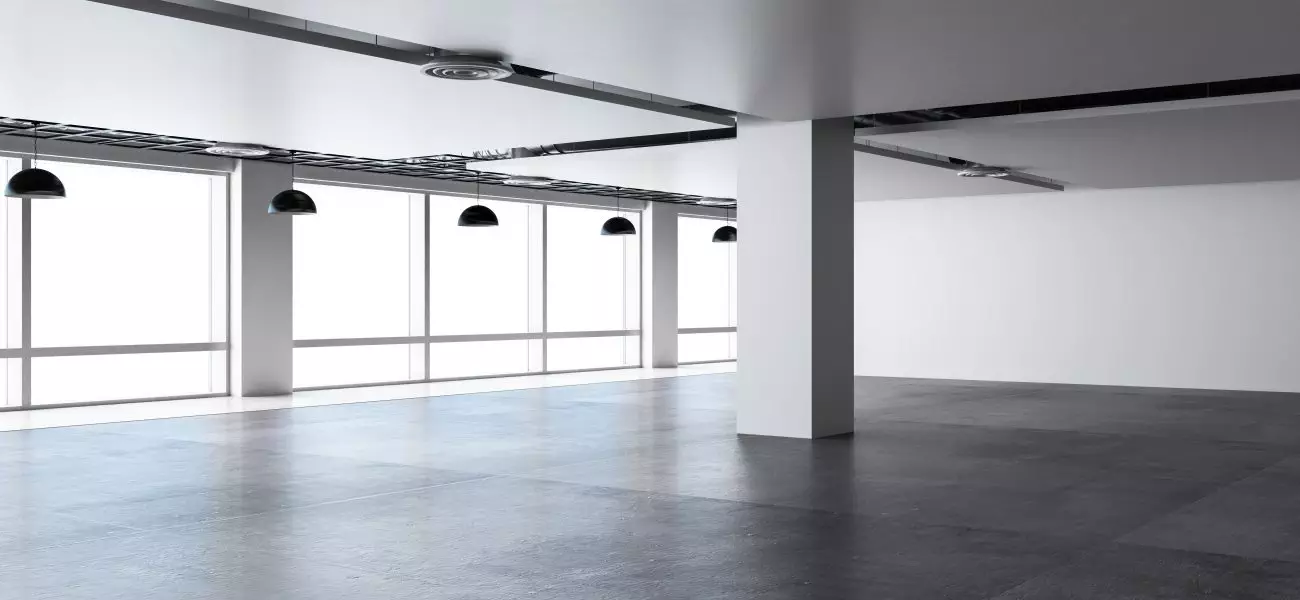 Empty office open space with concrete floor