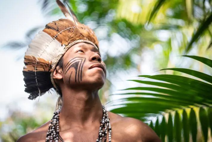 Indigenous Brazilian Young Man Portrait from Guarani Ethnicity