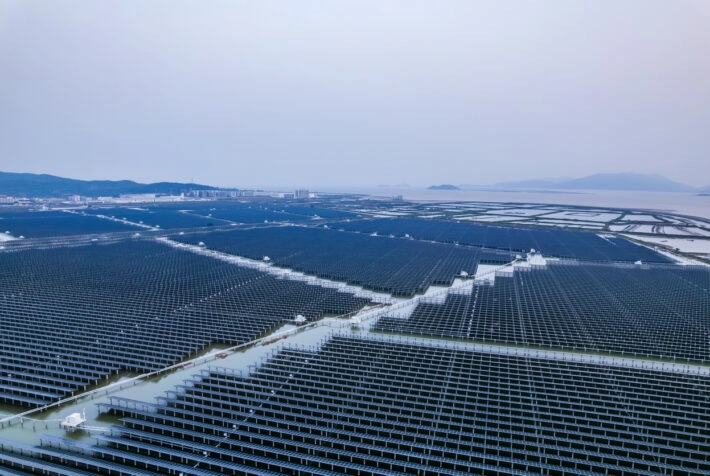 Aerial photography of offshore new energy photovoltaic power station in Zhuhai, Guangdong